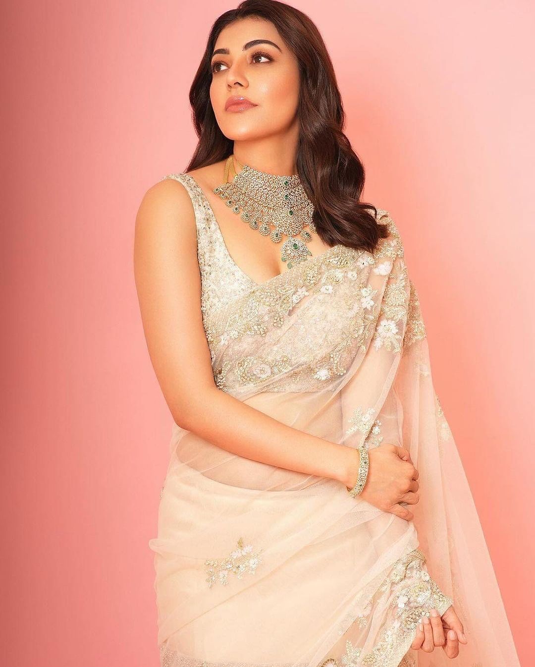 Indian Actress Kajal Aggarwal Stills in White Saree